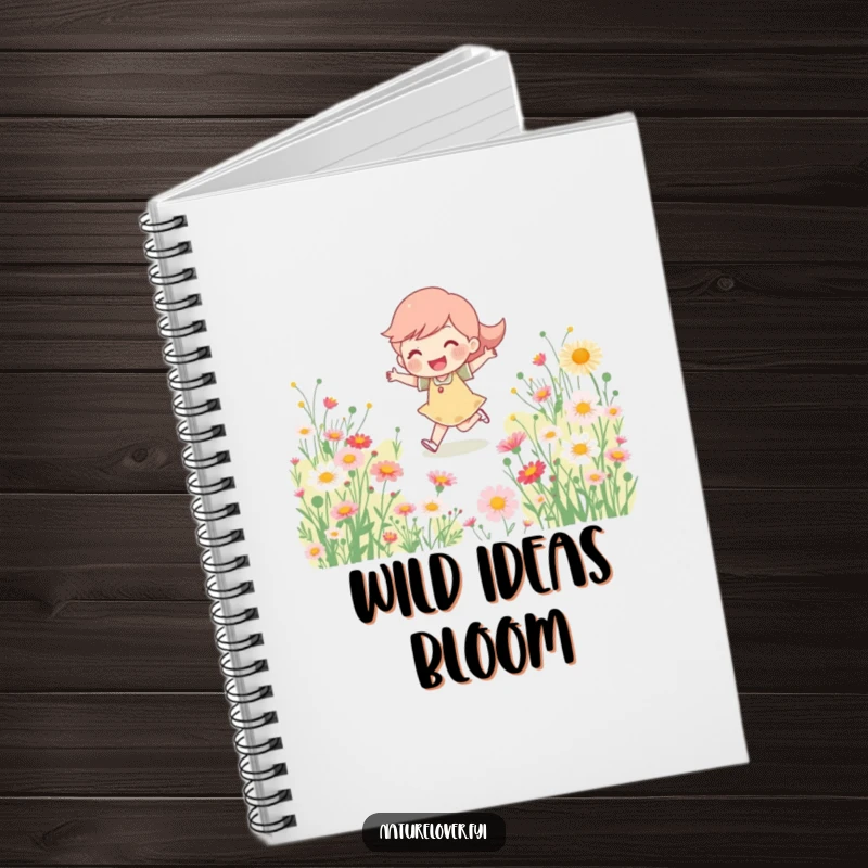 Funny Notebook: Happy character skipping through blooming wildflowers, ideal for capturing joyful thoughts and creative ideas.