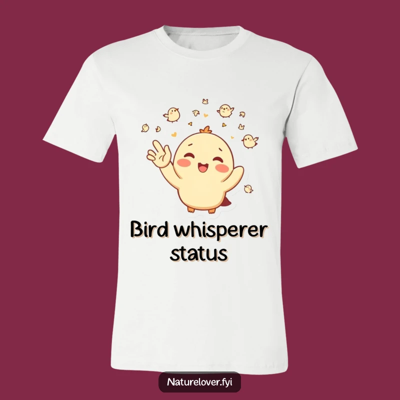 Funny Bird Greeting T-Shirt: Happy Character Waving at Tiny Birds, Humorous Tee