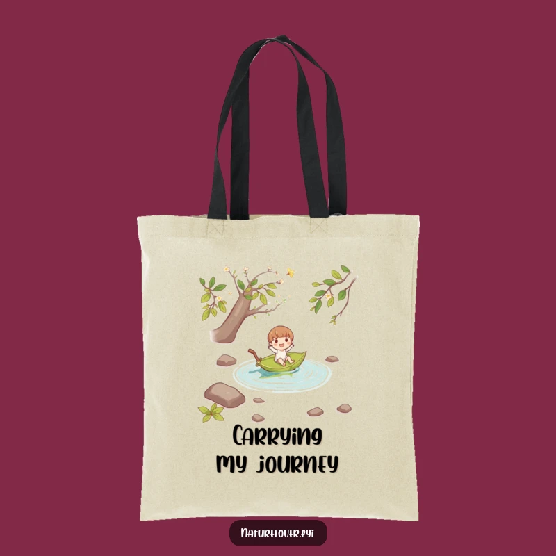 Funny Leaf Boat Tote Bag: Carry Your Calm with a Joyful Character's Stream Ride!