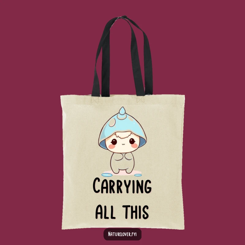 Funny Dewdrop Hat Tote Bag - Comical Tiny Character Carryall